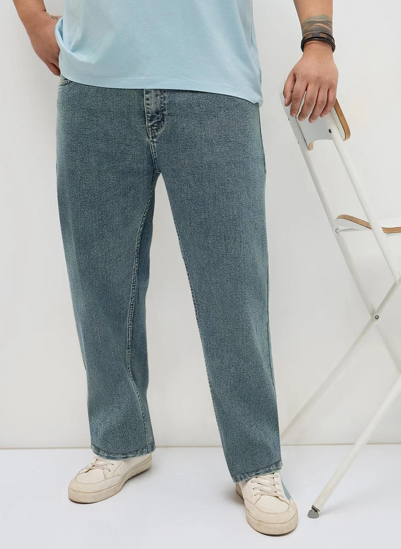 Urbano Fashion Urbano Plus Men's Ice Blue Regular Fit Heavy Washed Denim Jeans Stretchable